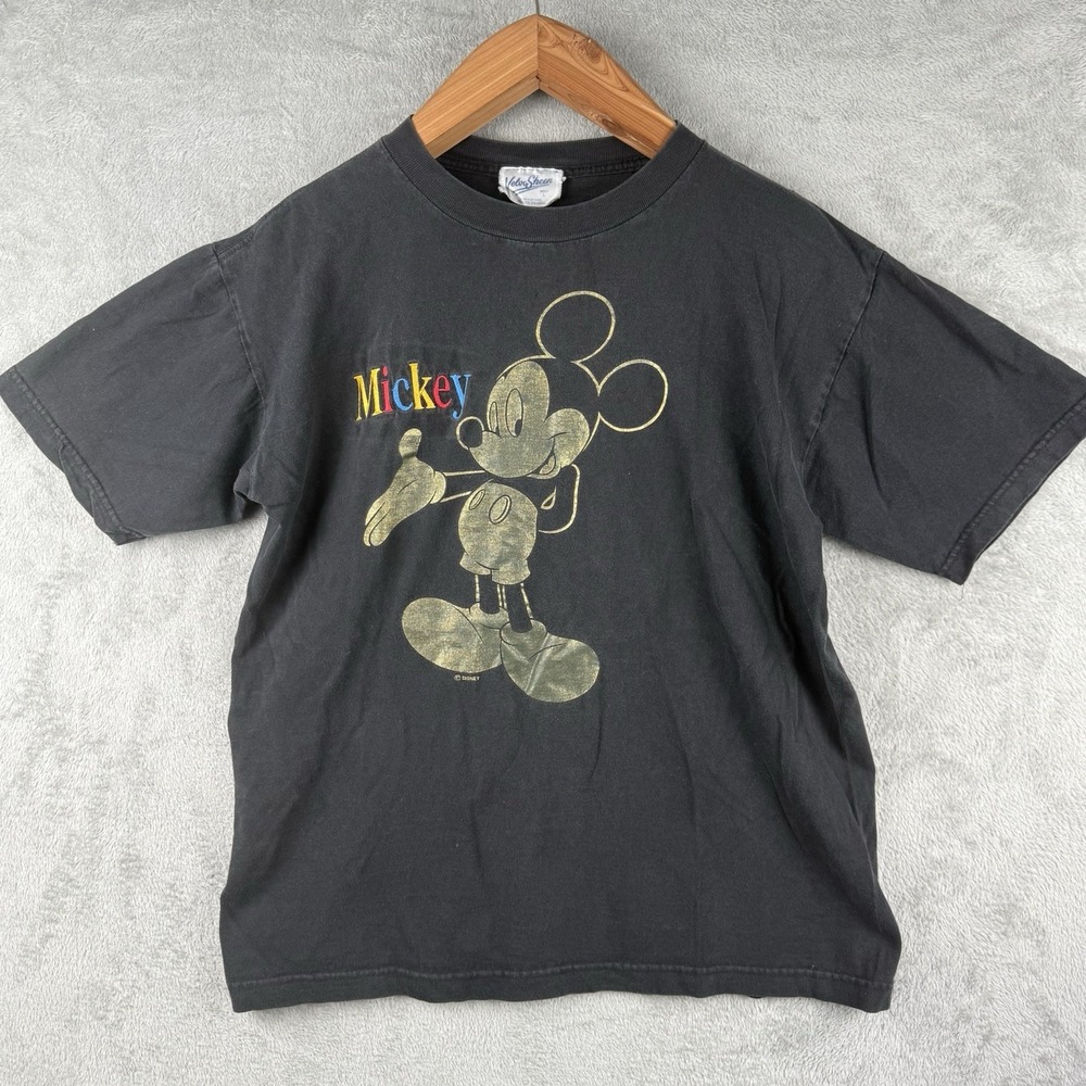 Embroidered Mickey VTG‎ Velva Sheen T-Shirt Womens L Black Retro Graphic Disney
